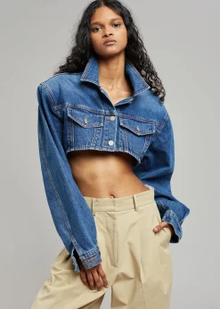 The Frankie Shop Kett Cropped Denim Jacket Dark Indigo Best