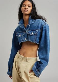 The Frankie Shop Kett Cropped Denim Jacket Dark Indigo Best