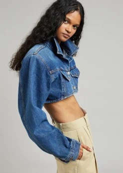 The Frankie Shop Kett Cropped Denim Jacket Dark Indigo Best