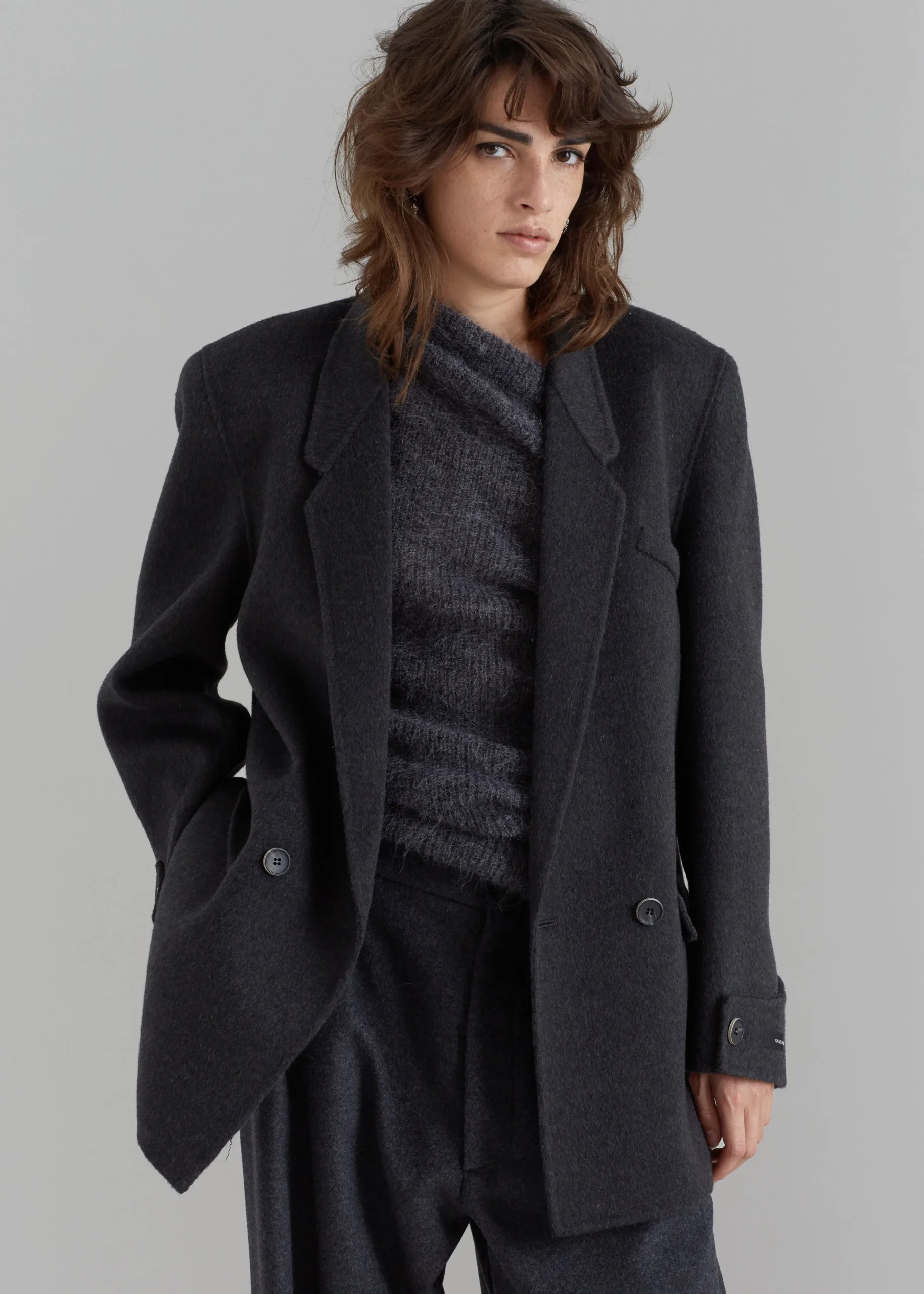 The Frankie Shop Kian Wool Blazer Charcoal Outlet