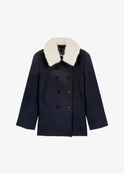 The Frankie Shop Kimmo Faux Fur Collar Peacoat Navy Sale