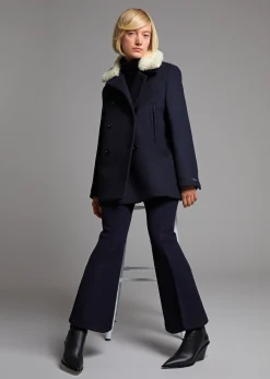 The Frankie Shop Kimmo Faux Fur Collar Peacoat Navy Sale