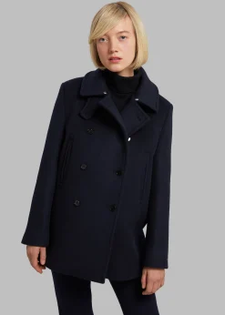 The Frankie Shop Kimmo Faux Fur Collar Peacoat Navy Sale