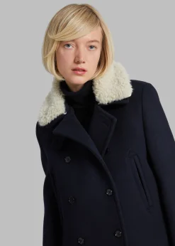 The Frankie Shop Kimmo Faux Fur Collar Peacoat Navy Sale