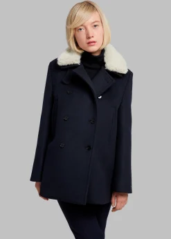 The Frankie Shop Kimmo Faux Fur Collar Peacoat Navy Sale