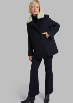 The Frankie Shop Kimmo Faux Fur Collar Peacoat Navy Sale