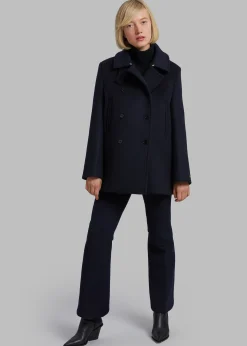 The Frankie Shop Kimmo Faux Fur Collar Peacoat Navy Sale