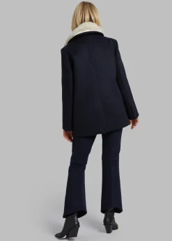 The Frankie Shop Kimmo Faux Fur Collar Peacoat Navy Sale