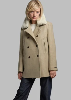 The Frankie Shop Kimmo Faux Fur Collar Peacoat Beige Discount