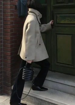 The Frankie Shop Kimmo Faux Fur Collar Peacoat Beige Discount