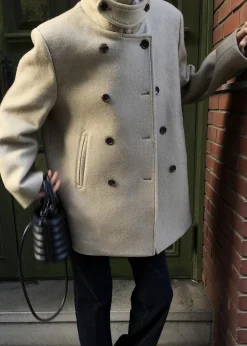 The Frankie Shop Kimmo Faux Fur Collar Peacoat Beige Discount