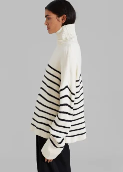The Frankie Shop Kyo Turtleneck Sweater Black Stripe Clearance