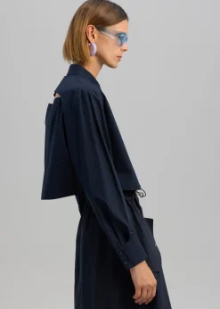 The Frankie Shop Lara Open Shoulder Cropped Shirt Navy Sale