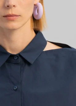 The Frankie Shop Lara Open Shoulder Cropped Shirt Navy Sale