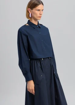 The Frankie Shop Lara Open Shoulder Cropped Shirt Navy Sale