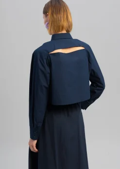 The Frankie Shop Lara Open Shoulder Cropped Shirt Navy Sale