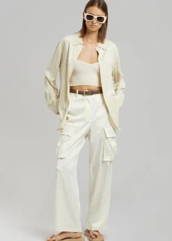 The Frankie Shop Lauren Silky Cargo Pants Cream Best