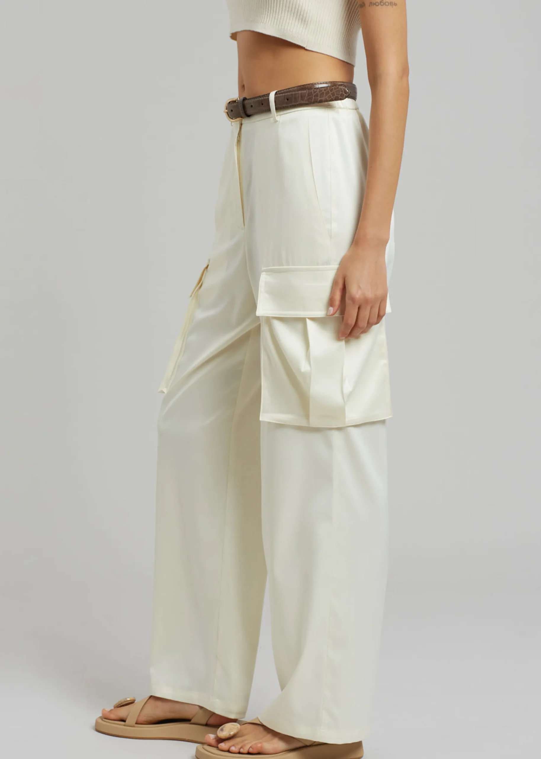The Frankie Shop Lauren Silky Cargo Pants Cream Best