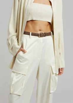 The Frankie Shop Lauren Silky Cargo Pants Cream Best