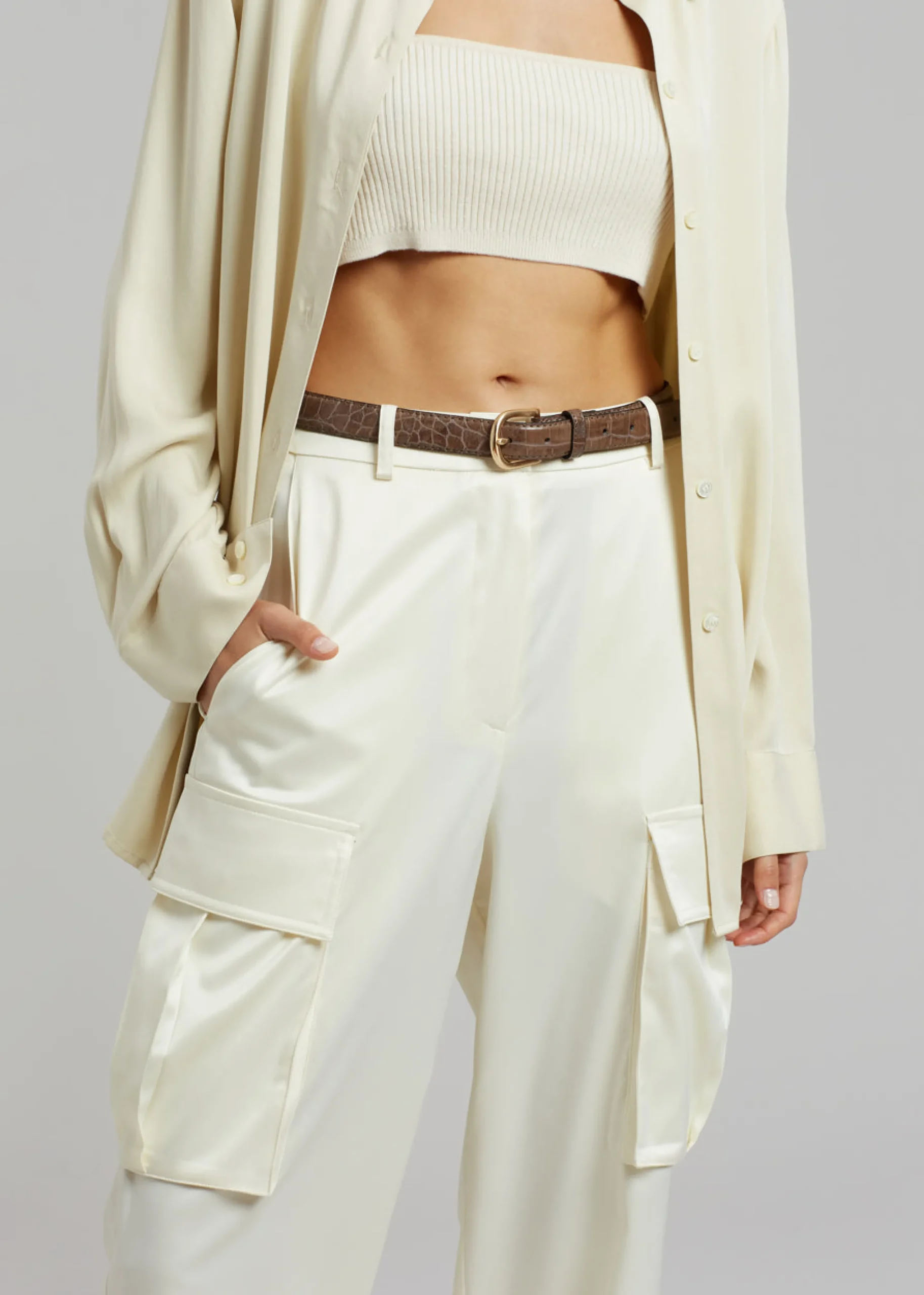 The Frankie Shop Lauren Silky Cargo Pants Cream Best