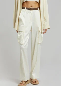 The Frankie Shop Lauren Silky Cargo Pants Cream Best