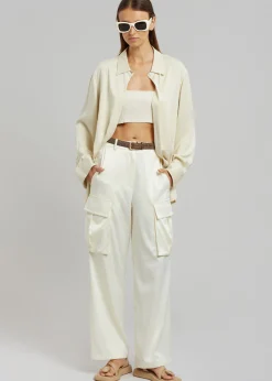 The Frankie Shop Lauren Silky Cargo Pants Cream Best