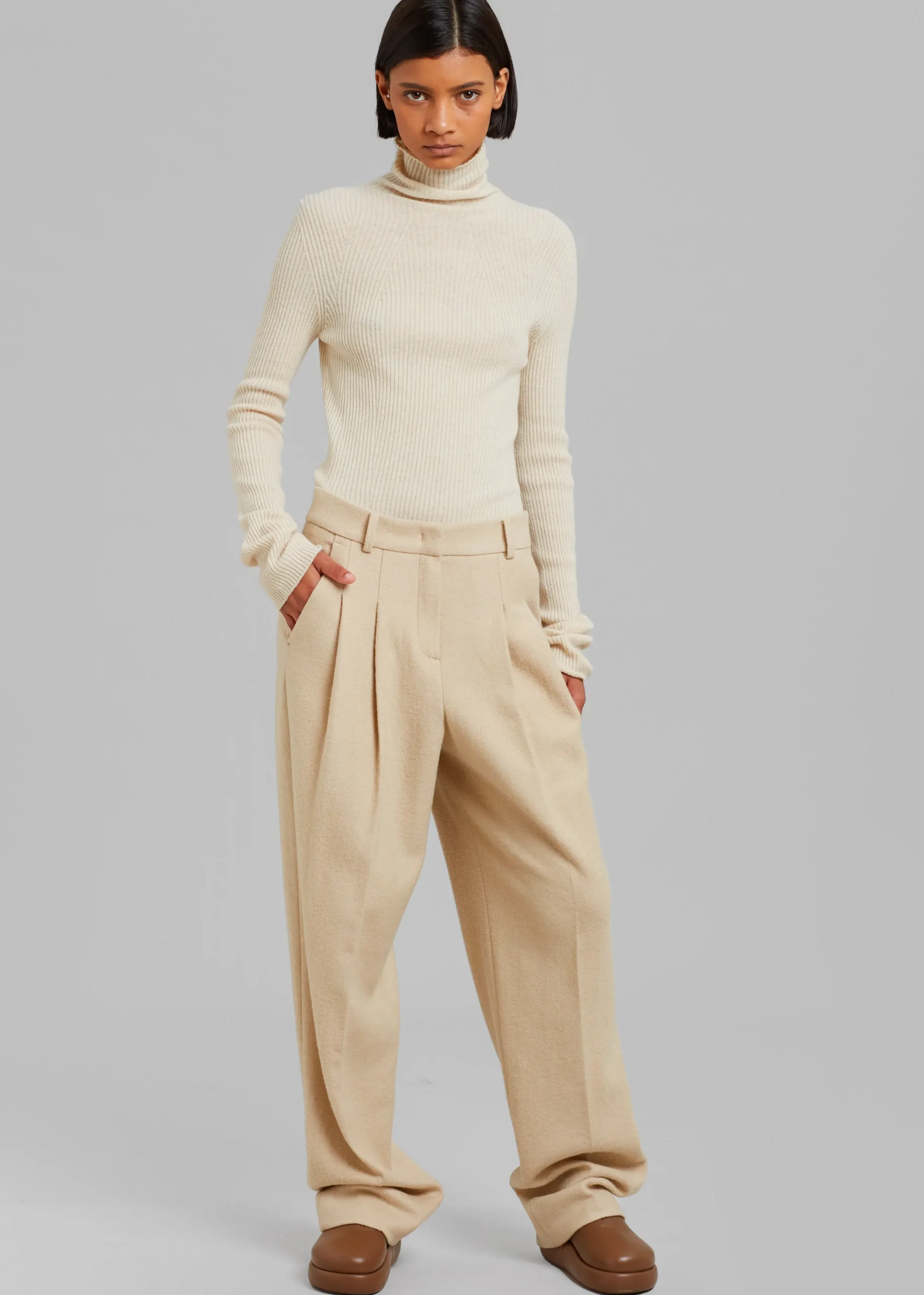 The Frankie Shop Layton Boiled Wool Suit Pants Beige Online