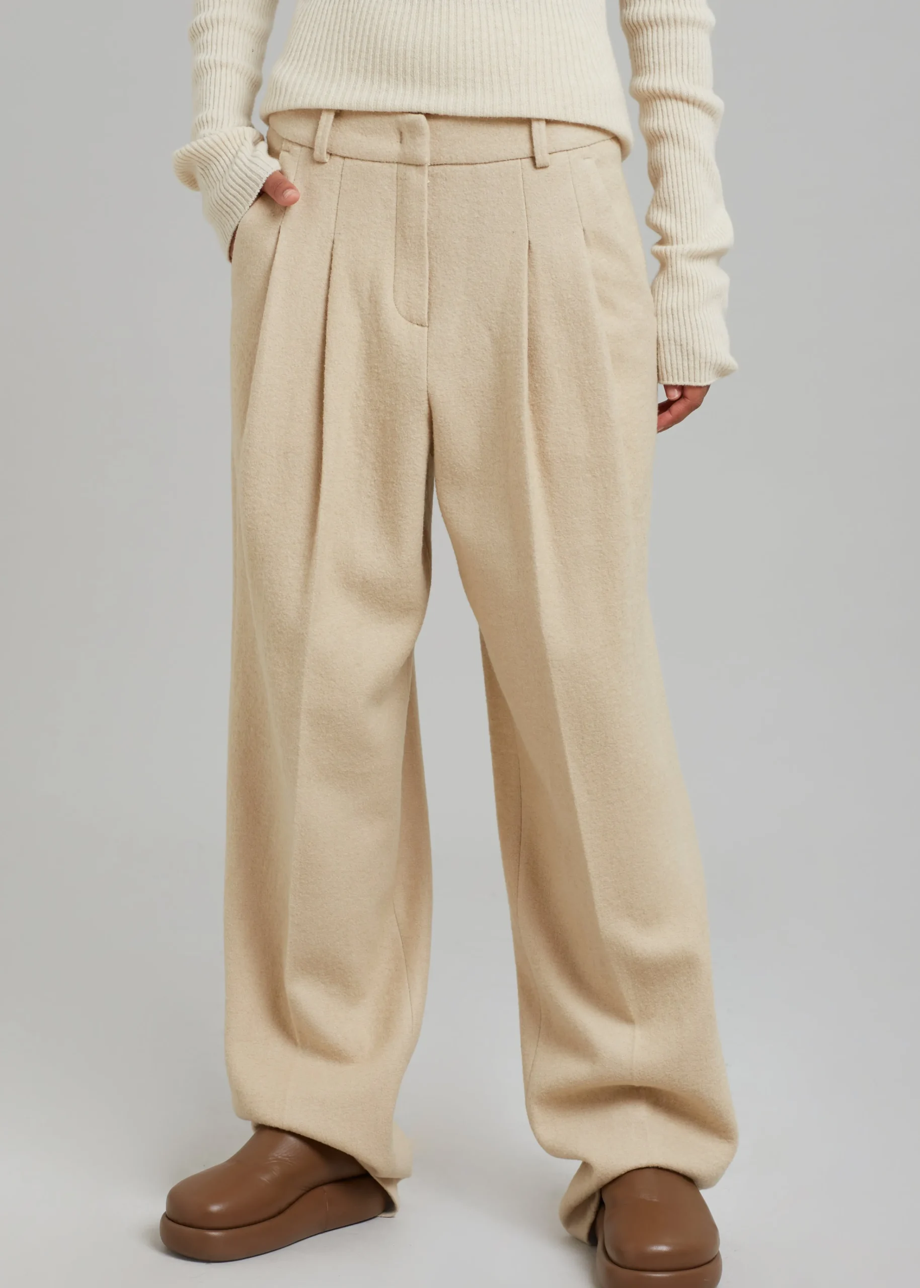 The Frankie Shop Layton Boiled Wool Suit Pants Beige Online