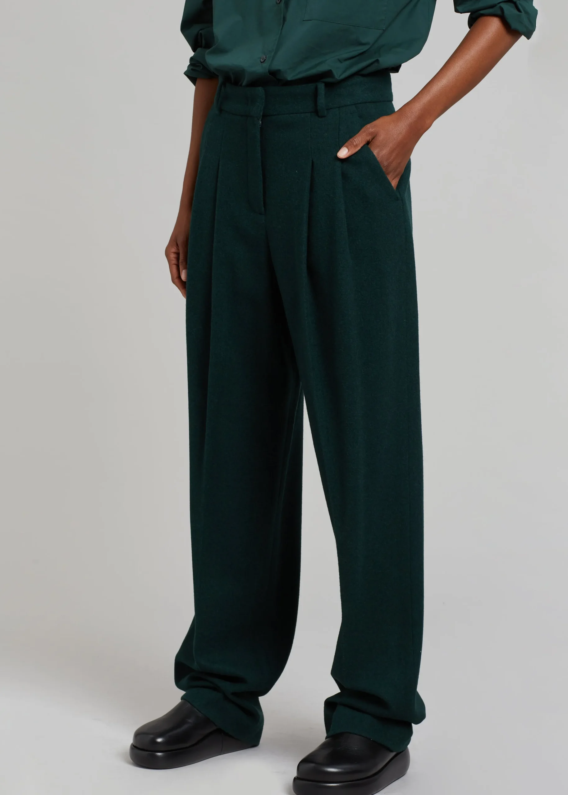 The Frankie Shop Layton Wool Suit Pants Bottle Green Clearance