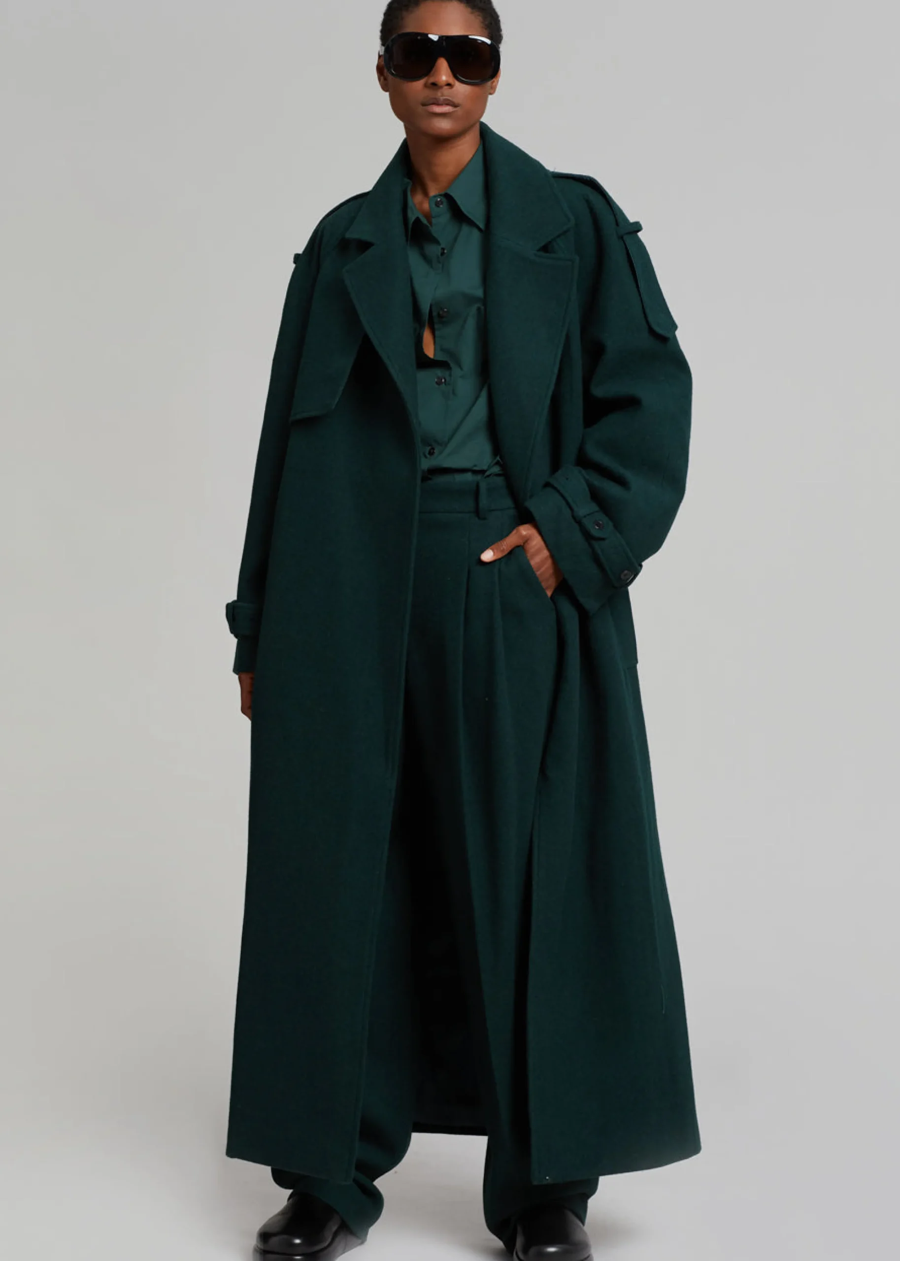 The Frankie Shop Layton Wool Suit Pants Bottle Green Clearance