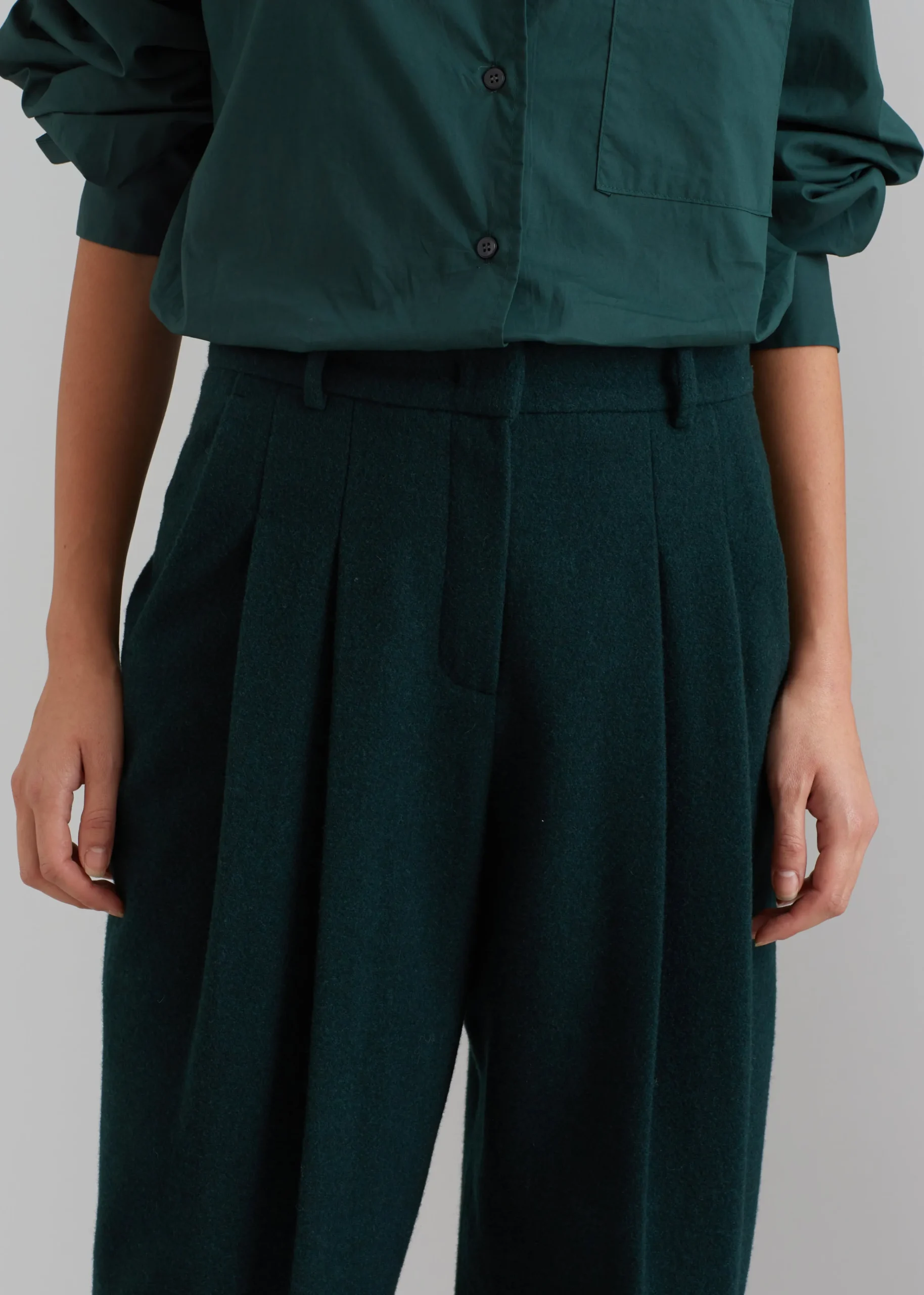The Frankie Shop Layton Wool Suit Pants Bottle Green Clearance