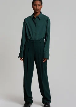 The Frankie Shop Layton Wool Suit Pants Bottle Green Clearance