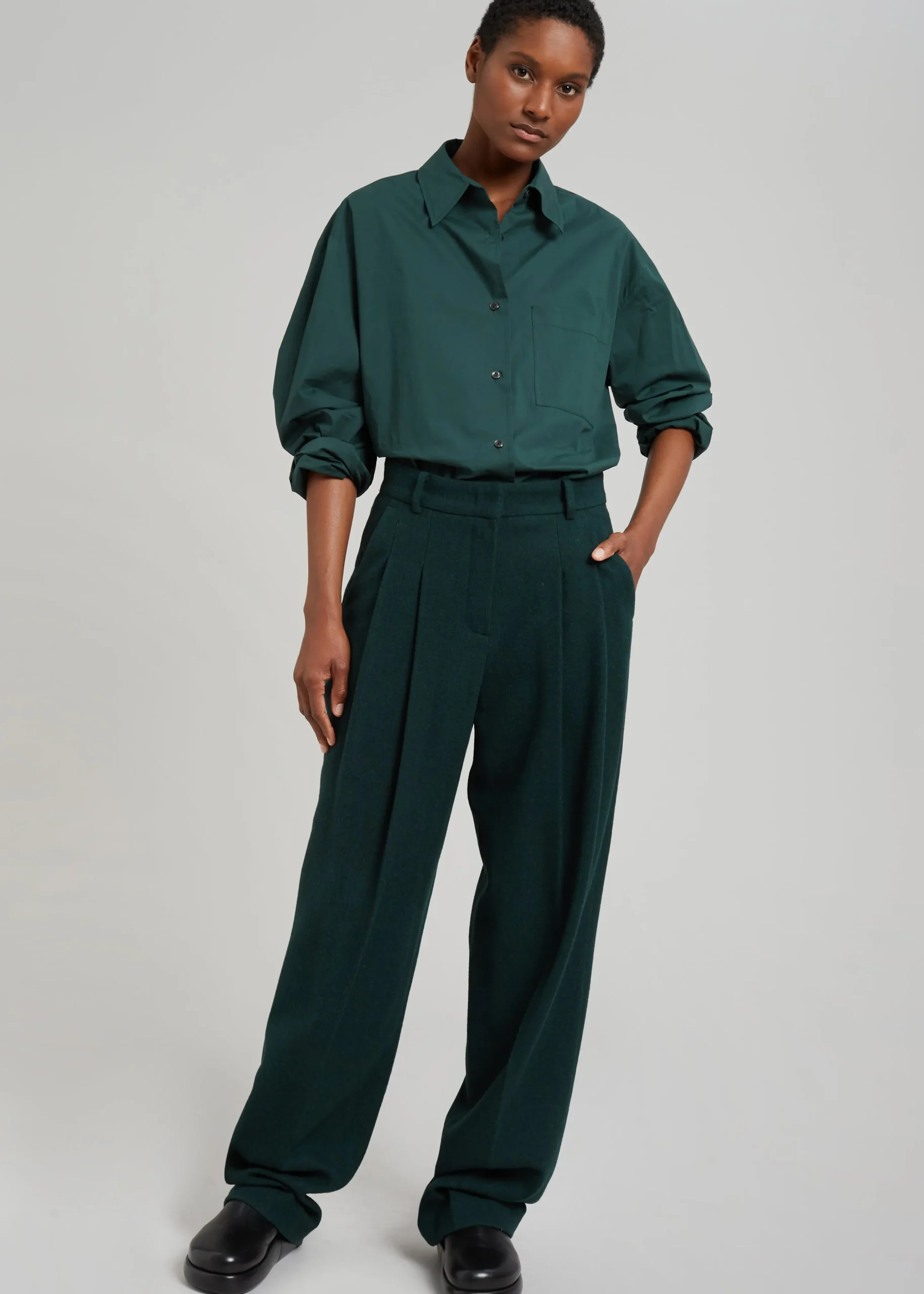 The Frankie Shop Layton Wool Suit Pants Bottle Green Clearance