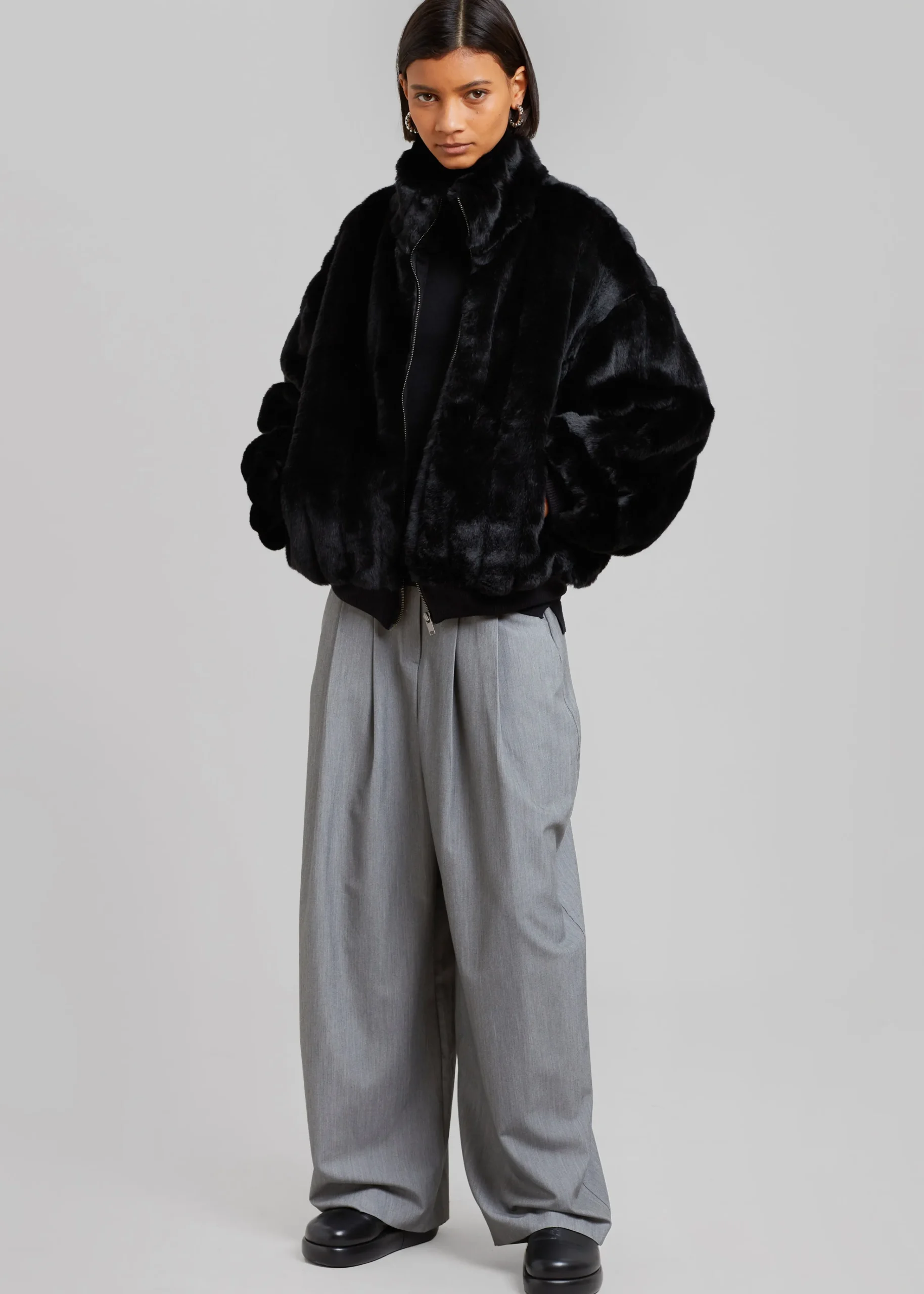 The Frankie Shop Lea Faux Fur Jacket Black Discount