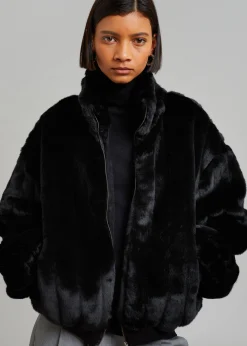 The Frankie Shop Lea Faux Fur Jacket Black Discount