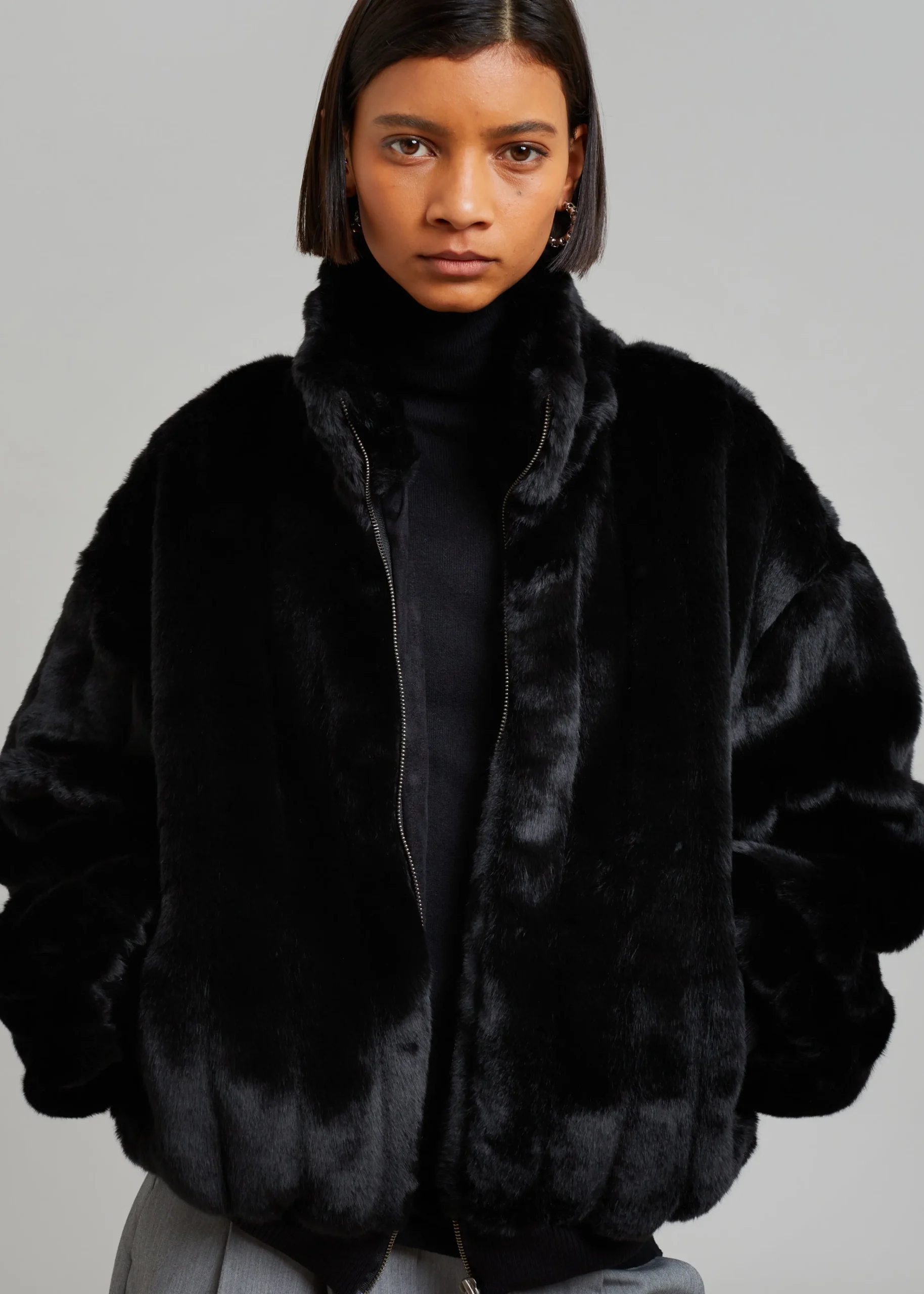 The Frankie Shop Lea Faux Fur Jacket Black Discount