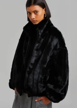 The Frankie Shop Lea Faux Fur Jacket Black Discount