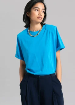 The Frankie Shop Lena Padded Shoulder Tee Cobalt