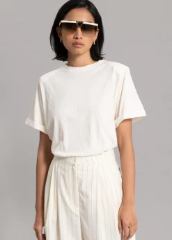 The Frankie Shop Lena Padded Shoulder Tee Cream