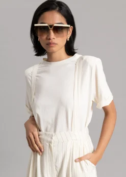 The Frankie Shop Lena Padded Shoulder Tee Cream