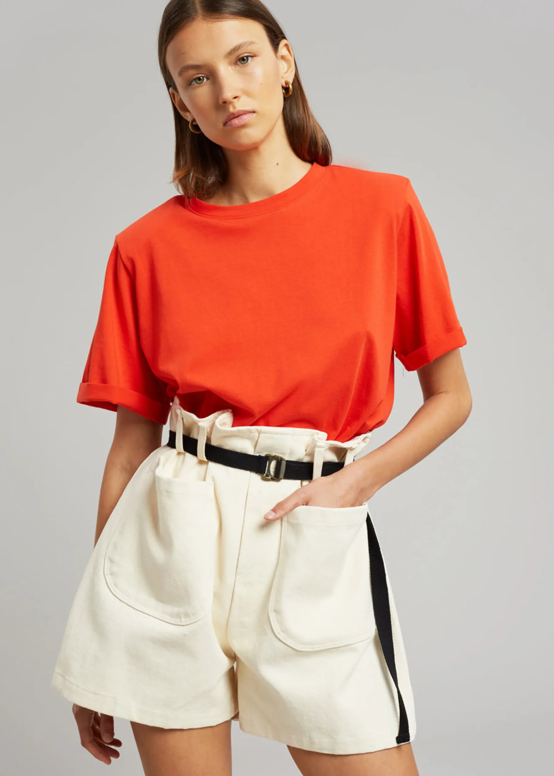 The Frankie Shop Lena Padded Shoulder Tee Red Online