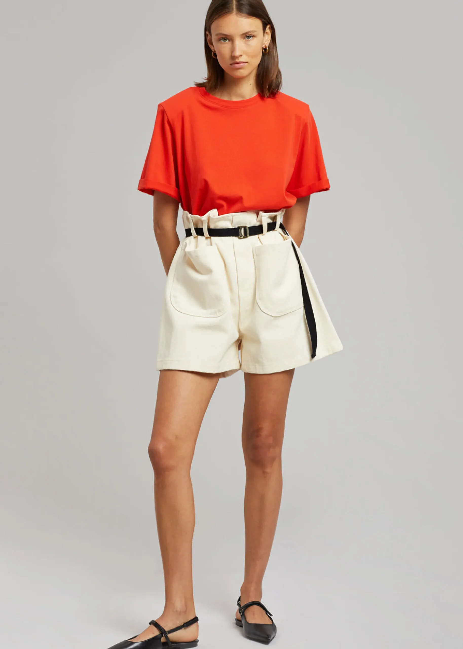 The Frankie Shop Lena Padded Shoulder Tee Red Online