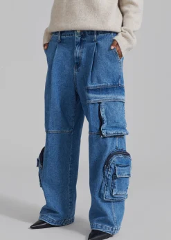 The Frankie Shop Lenny Cargo Jeans Blue Denim Online
