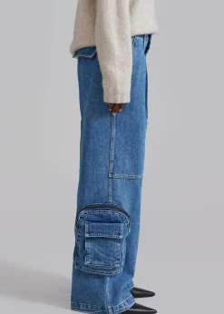 The Frankie Shop Lenny Cargo Jeans Blue Denim Online