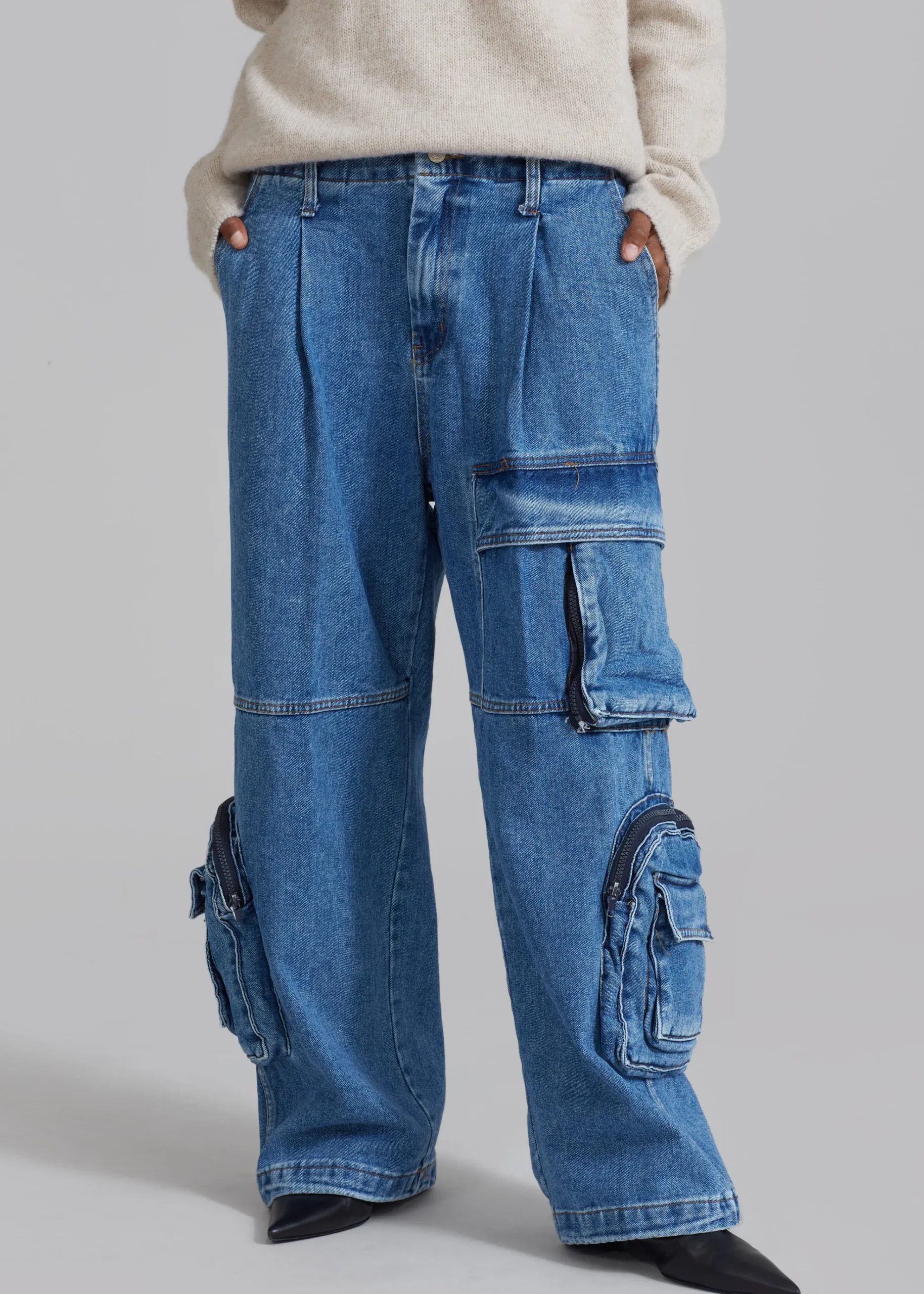 The Frankie Shop Lenny Cargo Jeans Blue Denim Online