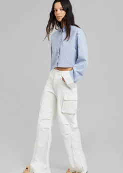 The Frankie Shop Lil Contrast Cuff Shirt Blue Stripe Best