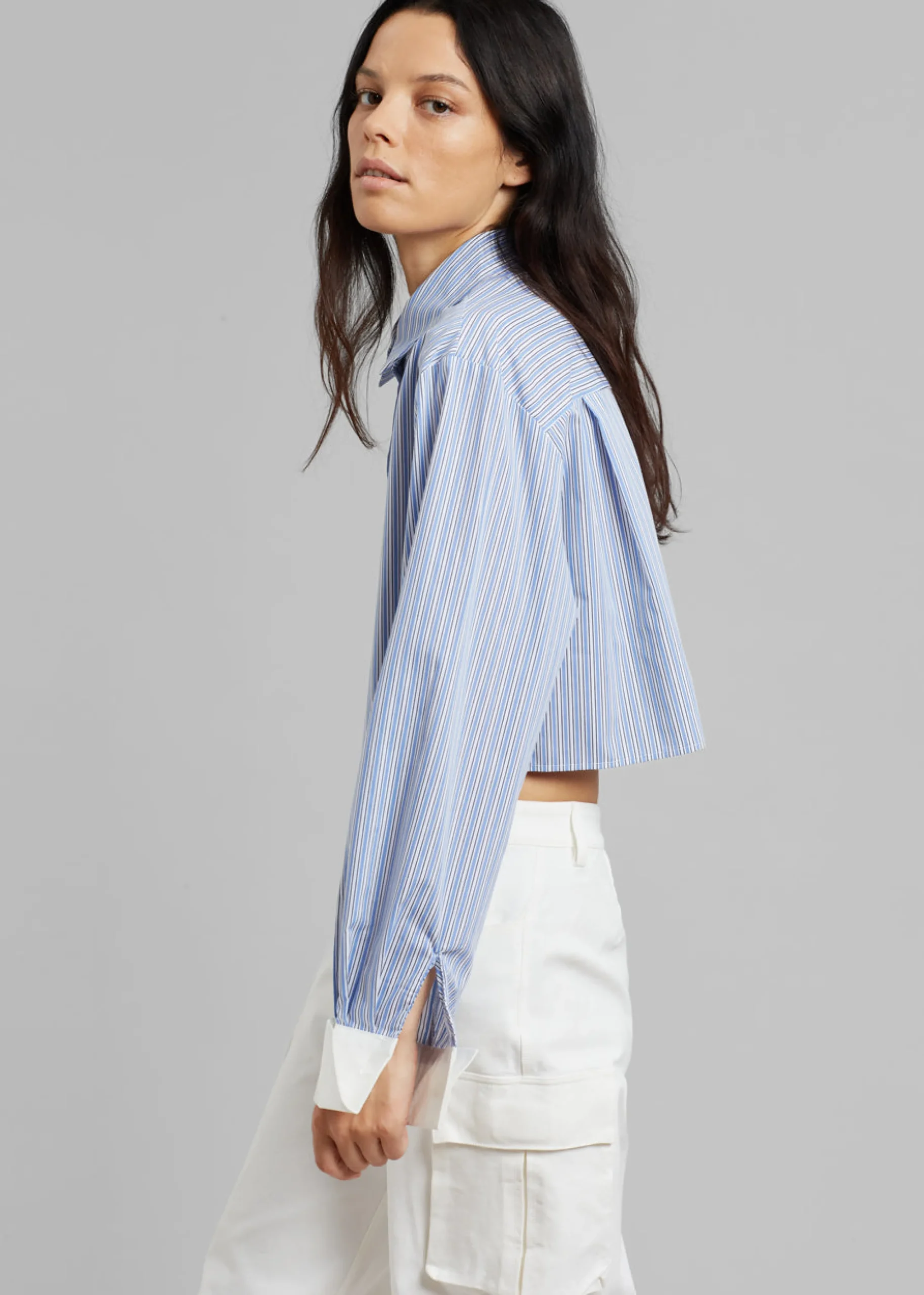 The Frankie Shop Lil Contrast Cuff Shirt Blue Stripe Best