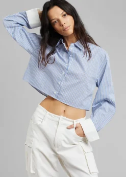 The Frankie Shop Lil Contrast Cuff Shirt Blue Stripe Best