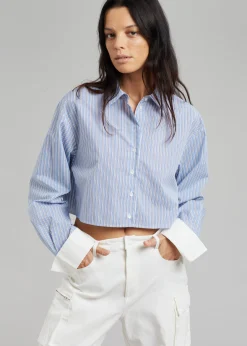 The Frankie Shop Lil Contrast Cuff Shirt Blue Stripe Best