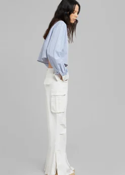 The Frankie Shop Lil Contrast Cuff Shirt Blue Stripe Best